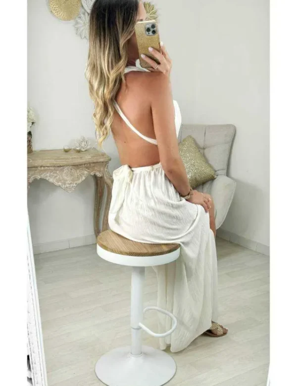 My Look Féminin robe longue blanc cassé & fendue style lin Outlet