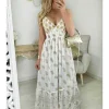 My Look Féminin robe longue blanc cassé brodée & dorée Sale