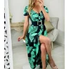 My Look Féminin robe longue boutonnée motifs verts et noirs Clearance