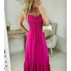 My Look Féminin robe longue bustier smocké fuchsia Clearance