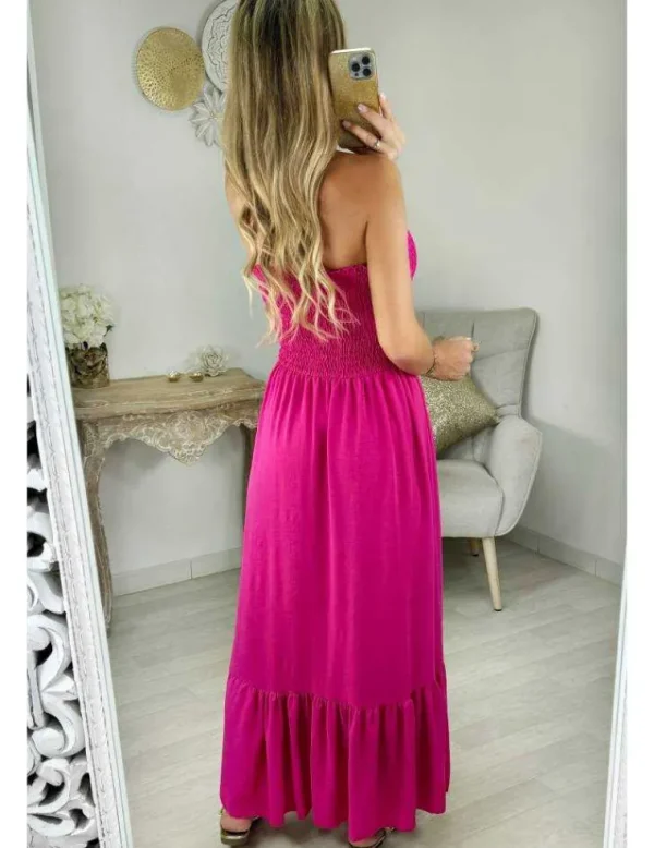 My Look Féminin robe longue bustier smocké fuchsia Clearance