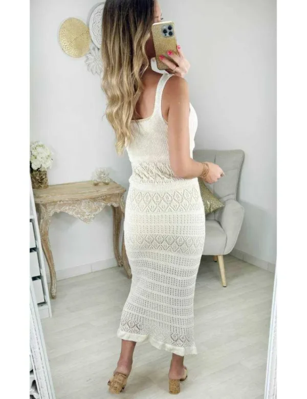 My Look Féminin robe longue en maille brodée beige Hot