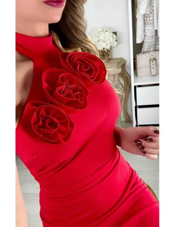 My Look Féminin Robe longue rouge "Roses" Hot