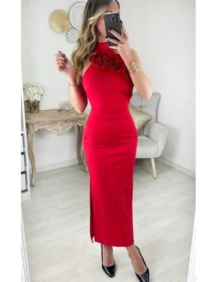 robe_longue_rouge_quotros_2.webp My Look Féminin Robe longue rouge "Roses" Hot