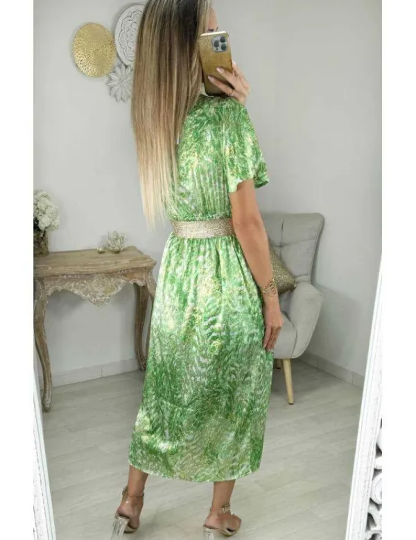 My Look Féminin Robe longue verte à paillettes dorées Fashion