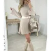 My Look Féminin Robe mi-longue taupe bas évasé Best