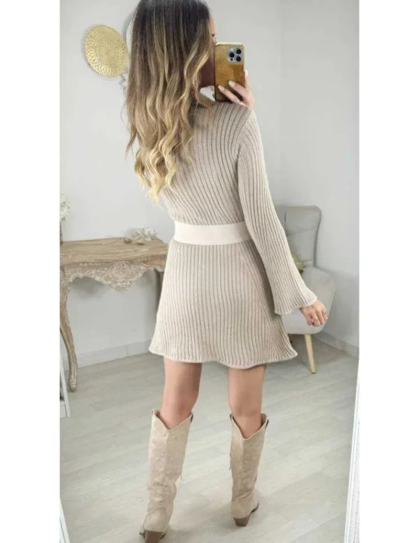 My Look Féminin Robe mi-longue taupe bas évasé Best