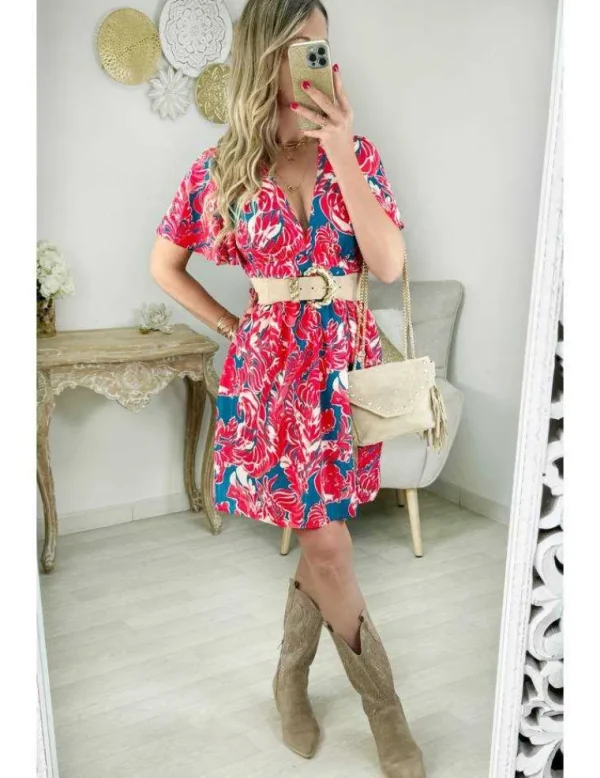 My Look Féminin robe motif rouge et bleu Outlet