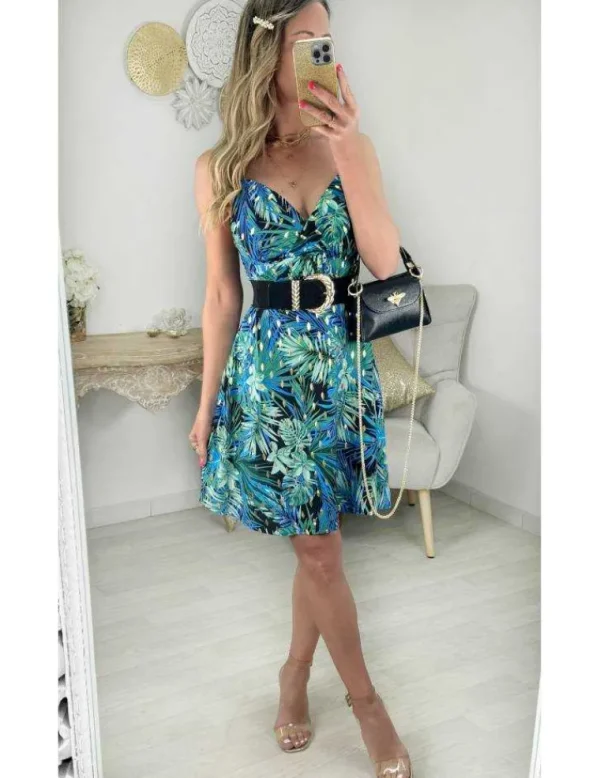 My Look Féminin robe motifs bleus verts & dorés New