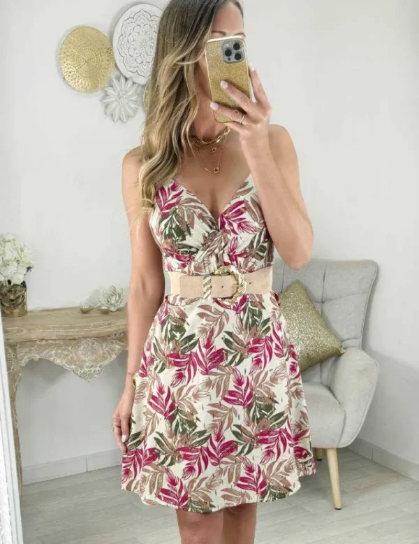 My Look Féminin robe motifs kaki fuchsia & dorés New
