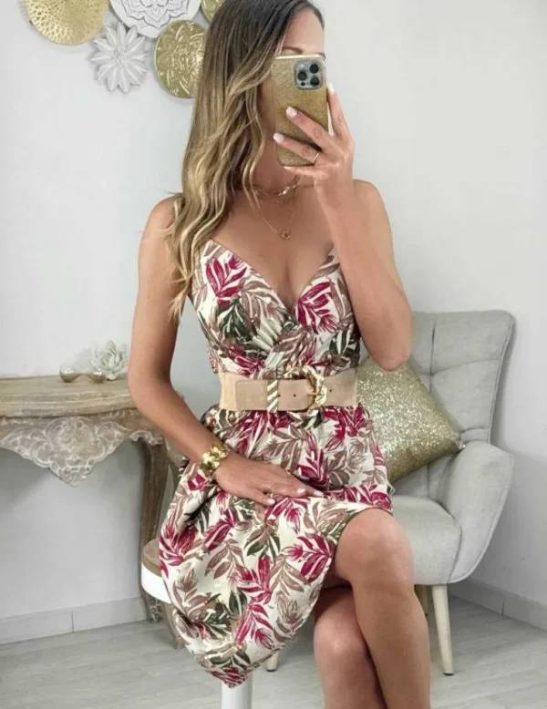 My Look Féminin robe motifs kaki fuchsia & dorés New