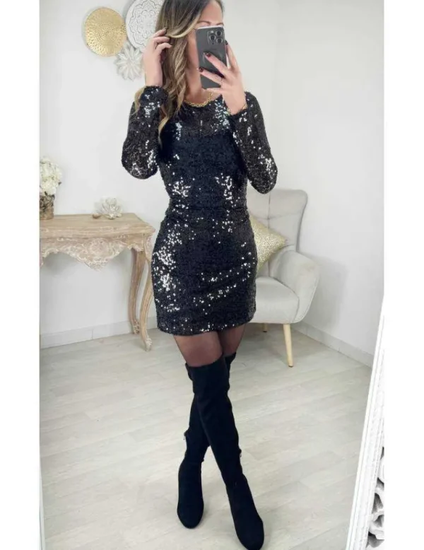 My Look Féminin Robe noire full sequins Sale
