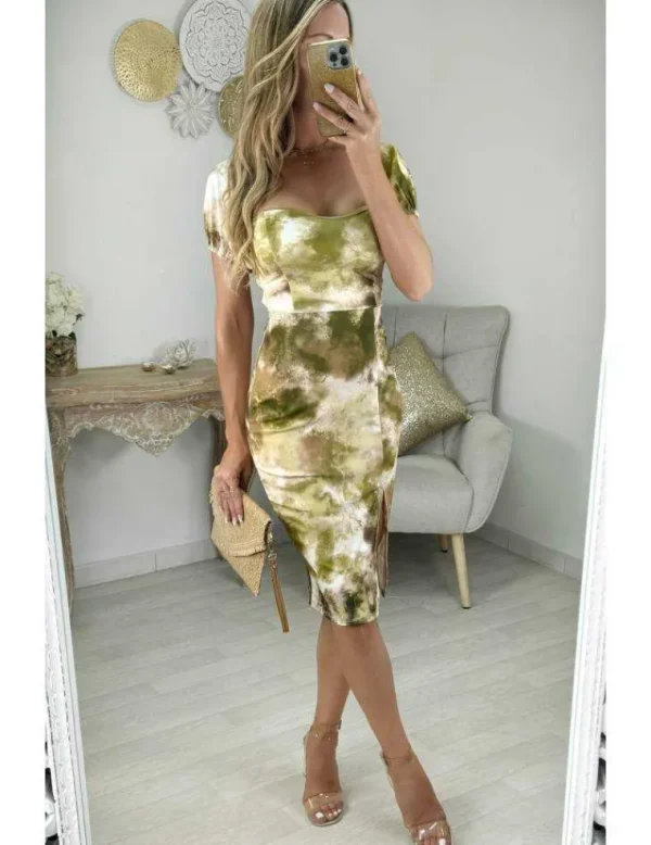 My Look Féminin robe style lycra dos lacé motifs kaki Outlet