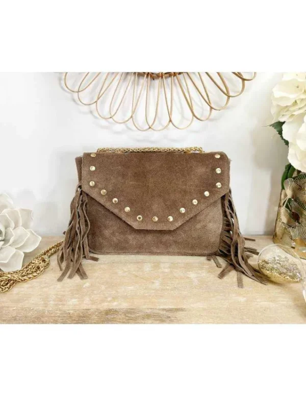 My Look Féminin sac choco en daim & franges Clearance