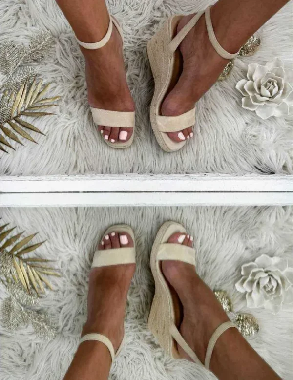 My Look Féminin sandales compensées style daim beige Hot