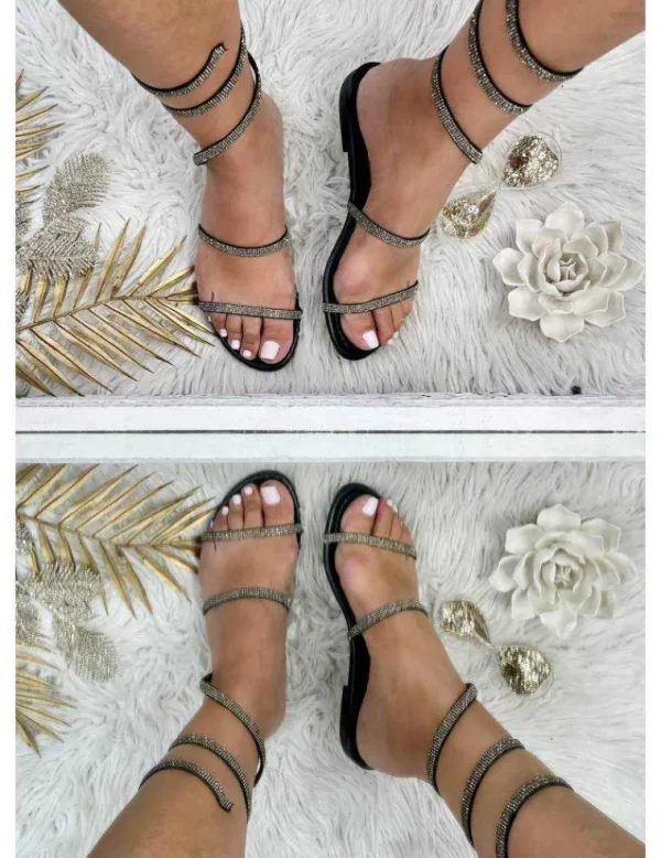 My Look Féminin sandales plates noires scintillantes Discount