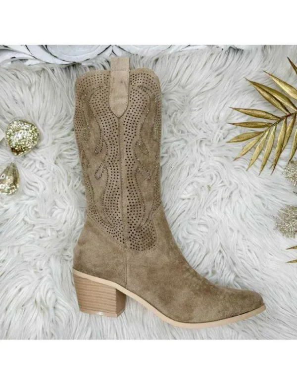 My Look Féminin santiag style daim taupe Hot