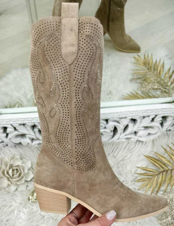 My Look Féminin santiag style daim taupe Hot