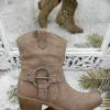 My Look Féminin santiag style daim taupe & boucle New