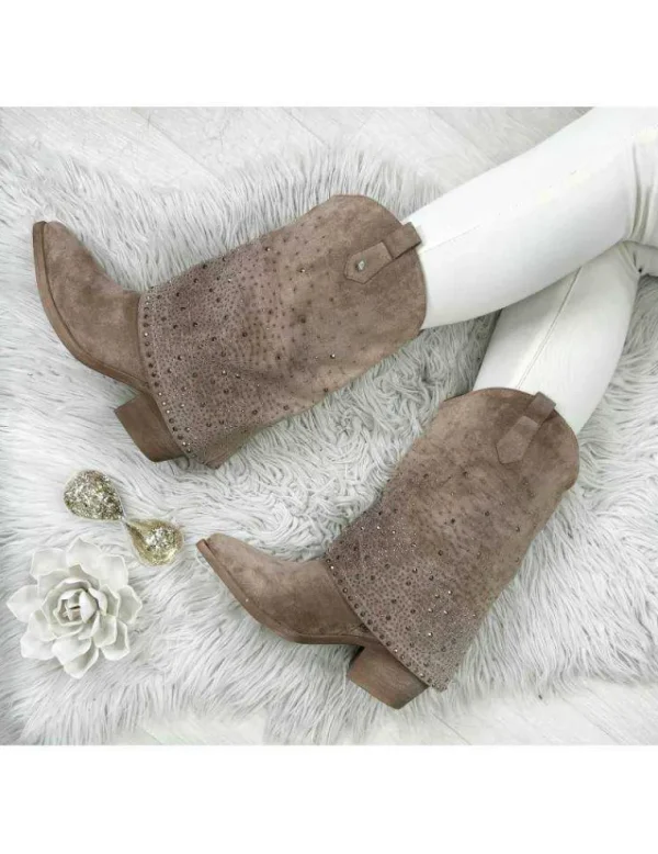 My Look Féminin santiag taupe à revers et strass Best