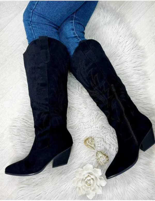 My Look Féminin santiags haute style daim noir Sale