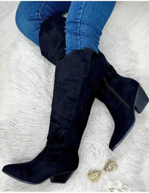 My Look Féminin santiags haute style daim noir Sale