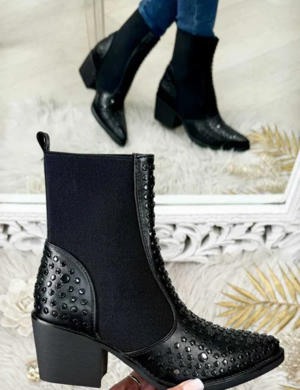 My Look Féminin santiags style cuir et clous noirs Outlet