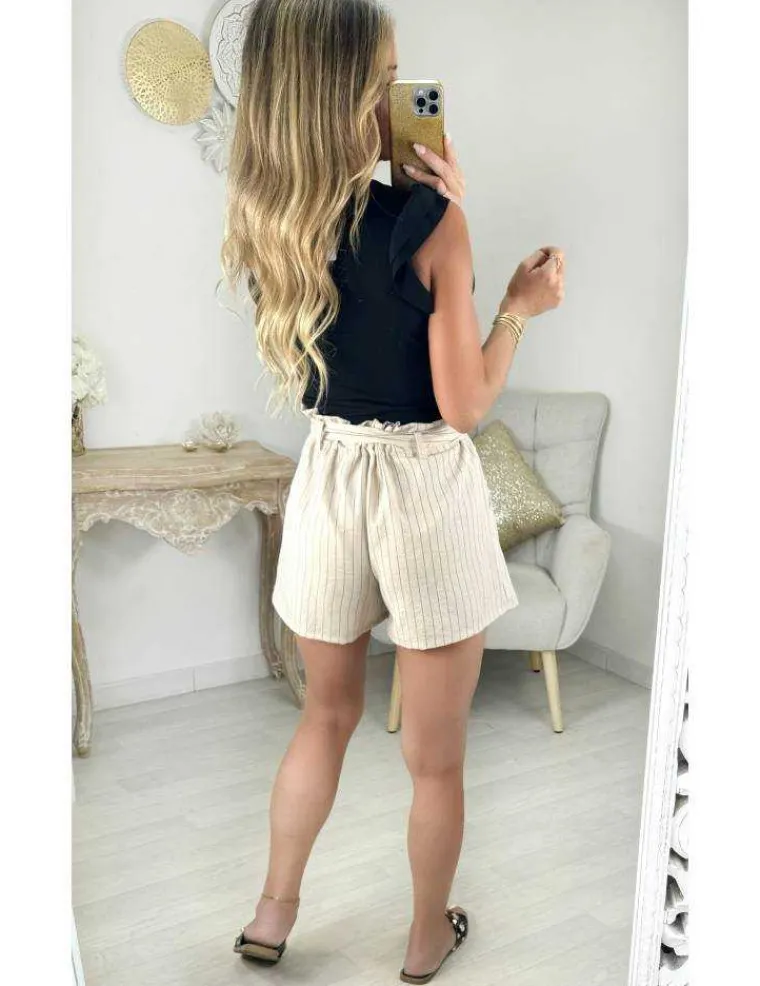 short_beige_style_lin_ray_2.webp My Look Féminin short beige style lin rayé & sa ceinture Sale