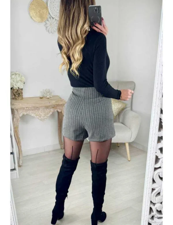My Look Féminin Short gris rayé dorés effet jupe New