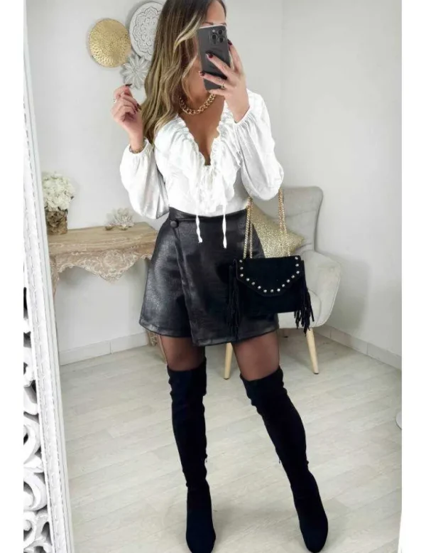 My Look Féminin Short noir Style cuir effet serpent Online