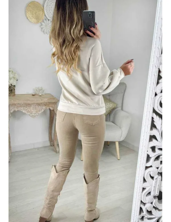 My Look Féminin Sweat beige "fleur texturé" Hot