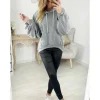 My Look Féminin Sweat gris manches froncées Discount