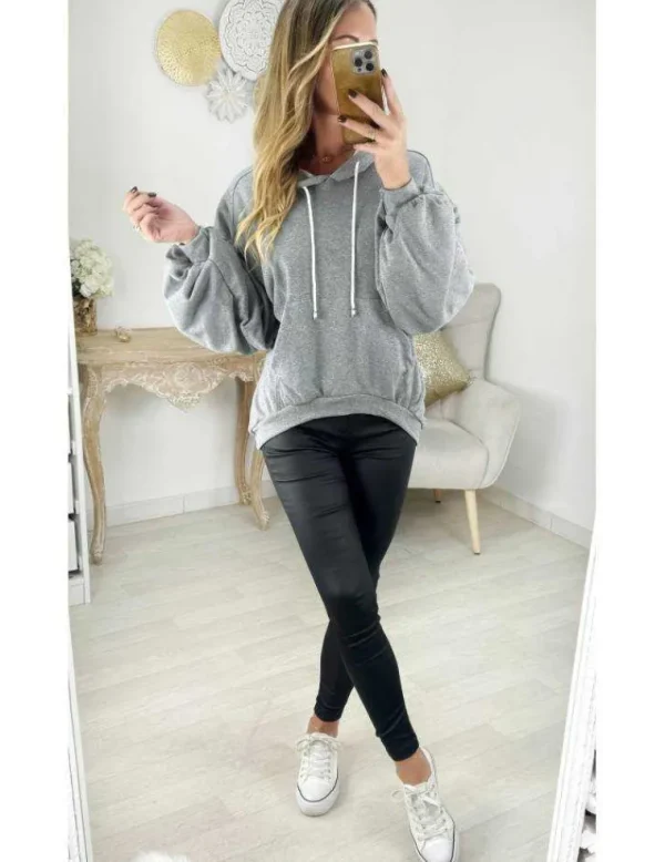 My Look Féminin Sweat gris manches froncées Discount