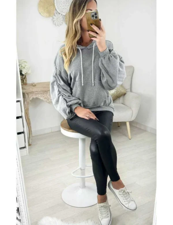 My Look Féminin Sweat gris manches froncées Discount