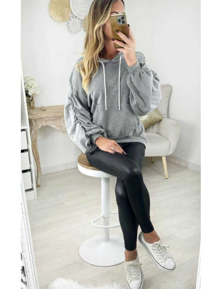 sweat_gris_manches_fronce_1.webp My Look Féminin Sweat gris manches froncées Discount