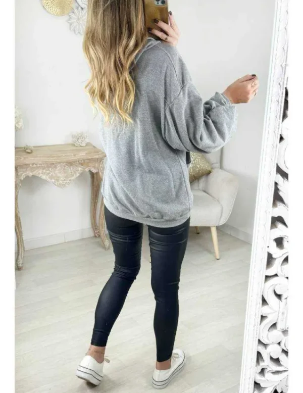 My Look Féminin Sweat gris manches froncées Discount