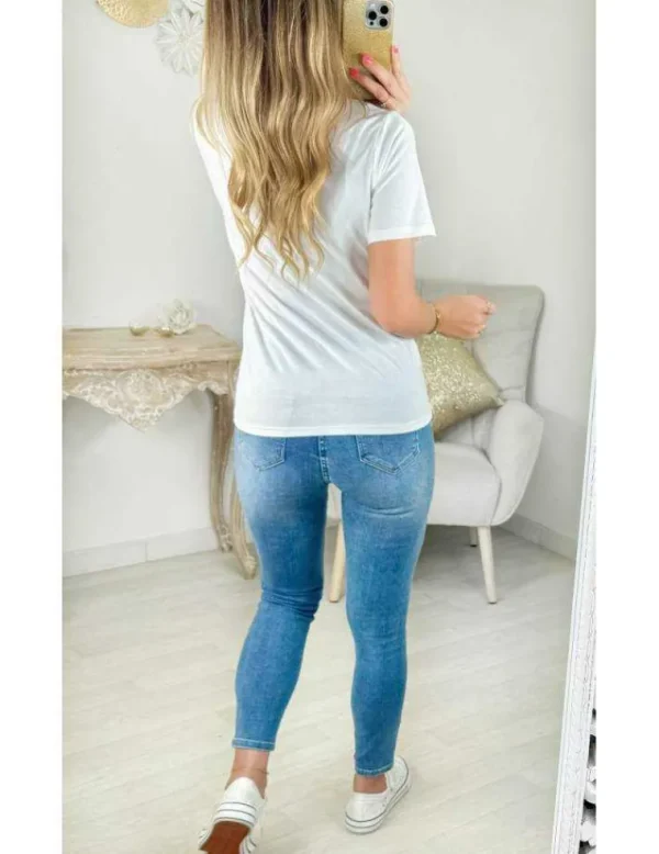 My Look Féminin tee shirt blanc motifs dorés Discount