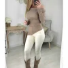 My Look Féminin Top asymétrique taupe style lin Discount