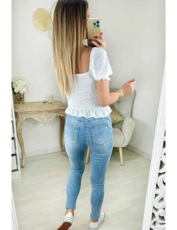 My Look Féminin top blanc smocké & noué Clearance