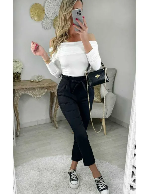 My Look Féminin top blanc style lycra col bateau Best