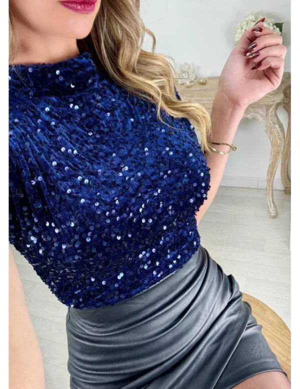 My Look Féminin top bleu en sequins Discount