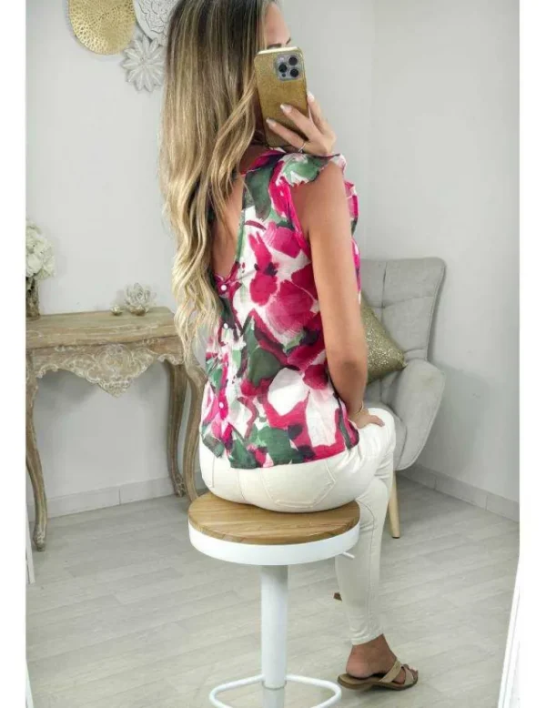 My Look Féminin top fuchsia & vert épaules volants Discount