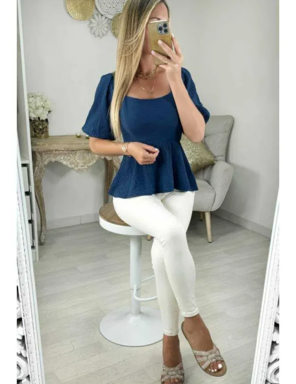 My Look Féminin top gaze de coton bleu marine dos lacé Best