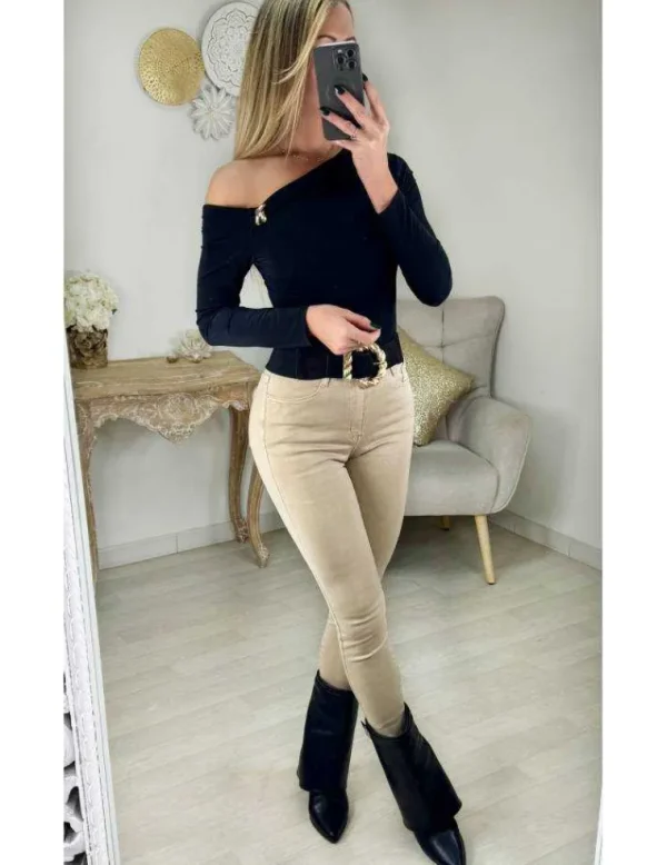 My Look Féminin Top lycra noir asymétrique Hot