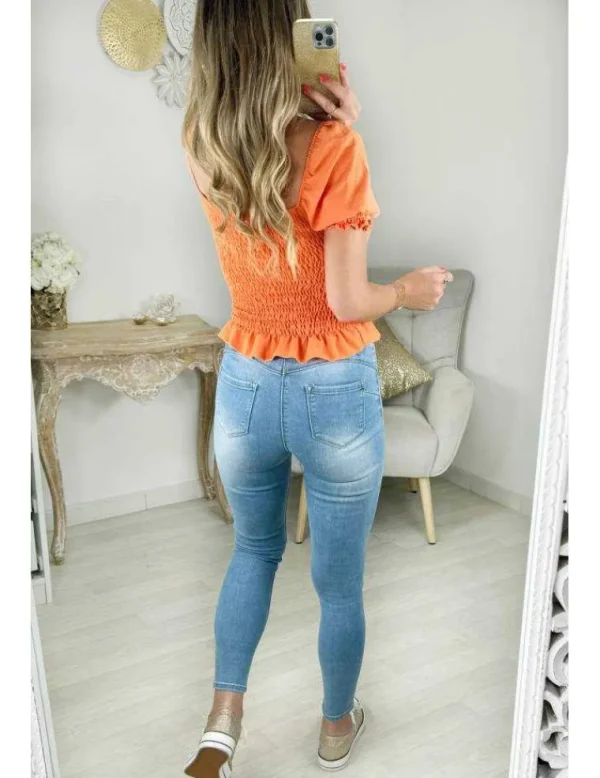 My Look Féminin top orange flashy noué & smocké Clearance