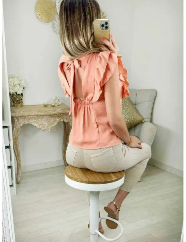 My Look Féminin top épaules volants corail Discount