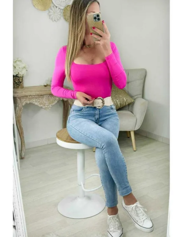 My Look Féminin top style lycra rose col carré Clearance